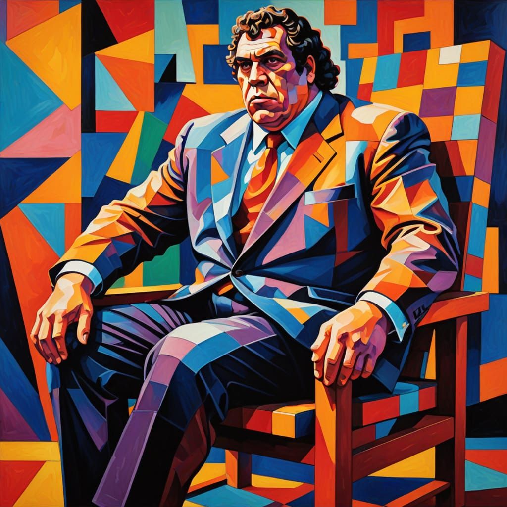 Cubist Painting of Andre the Giant in Geometric Fauvism