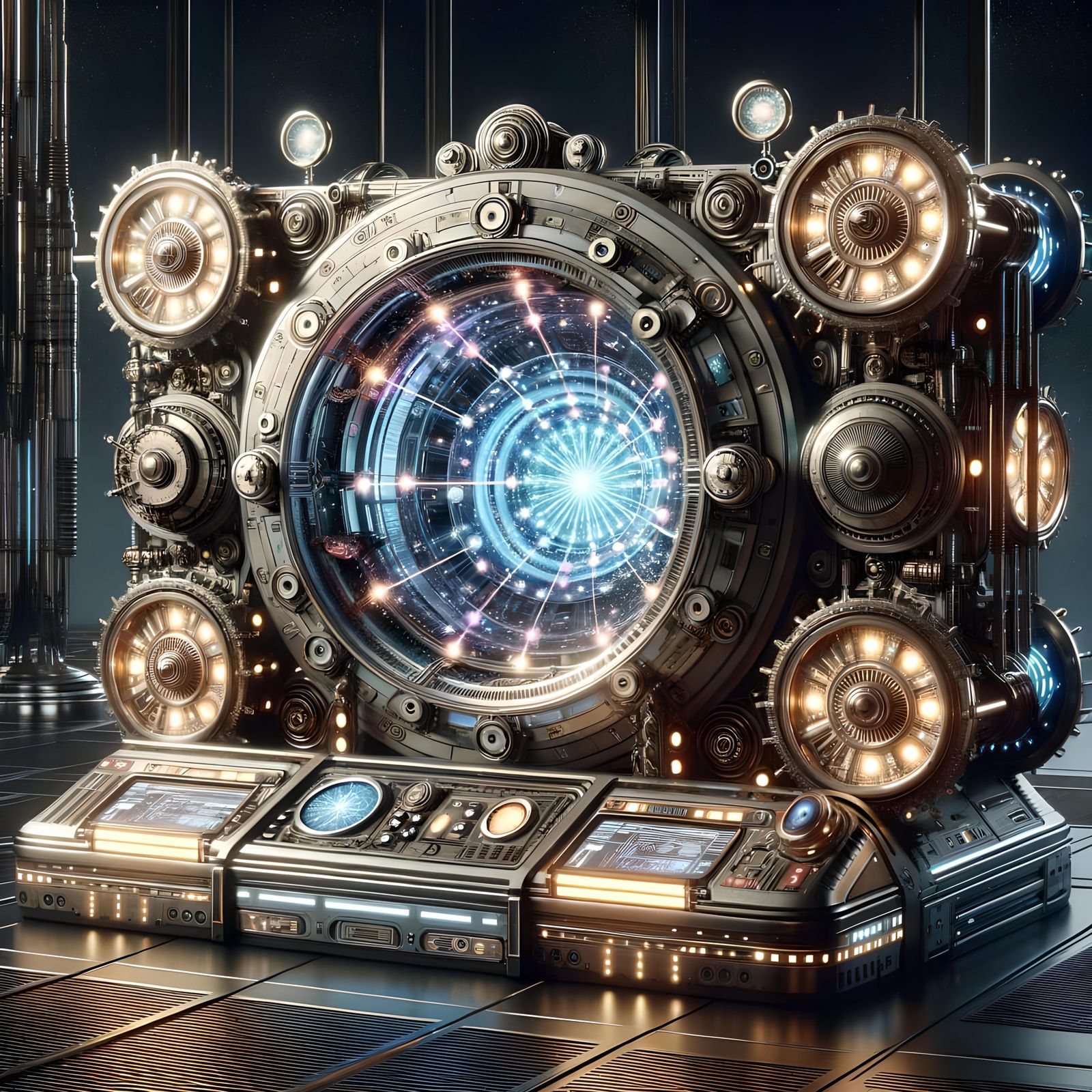 Photorealistic Futuristic Time Machine with Quantum Lights