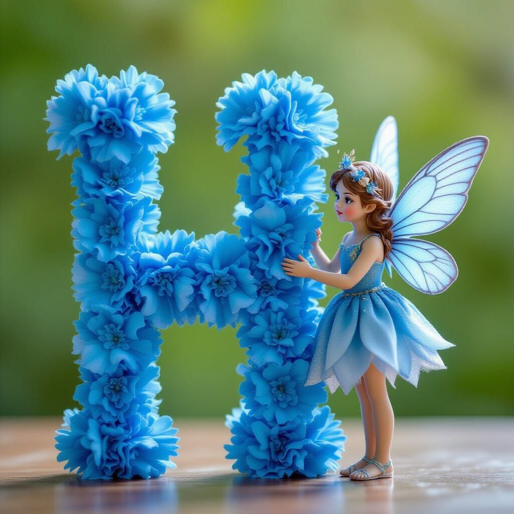 Blue Fairy Beside Carnation Letter H