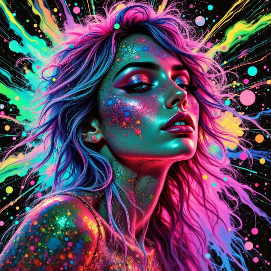 Disco Beauty Dancing in a Neon Nightclub