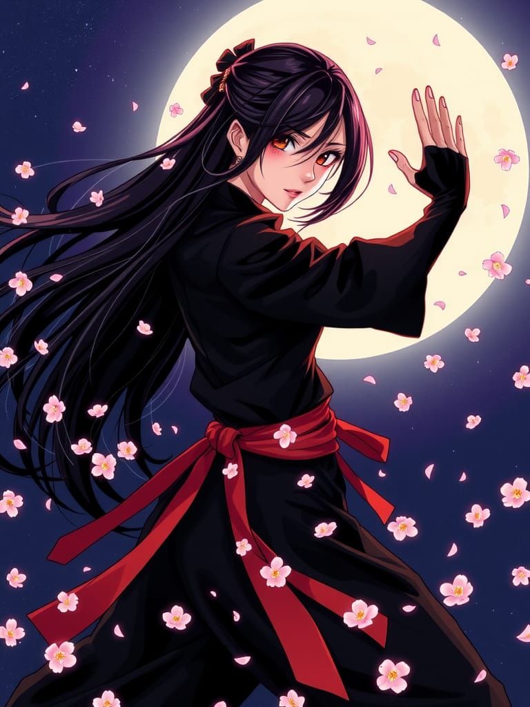 Moonlit Kunoichi in Ukiyo-e Style