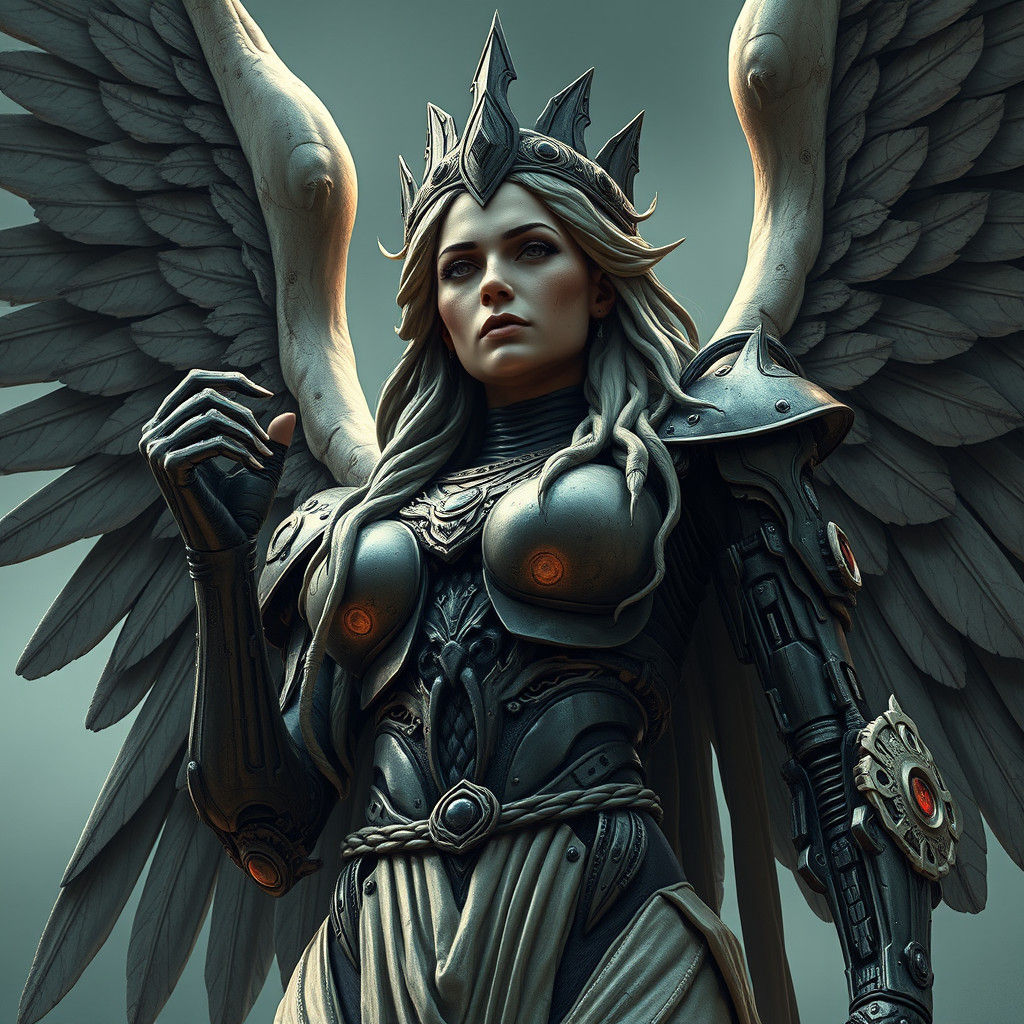 Bionic Valkyrie Goddess in Dark Fantasy Realm