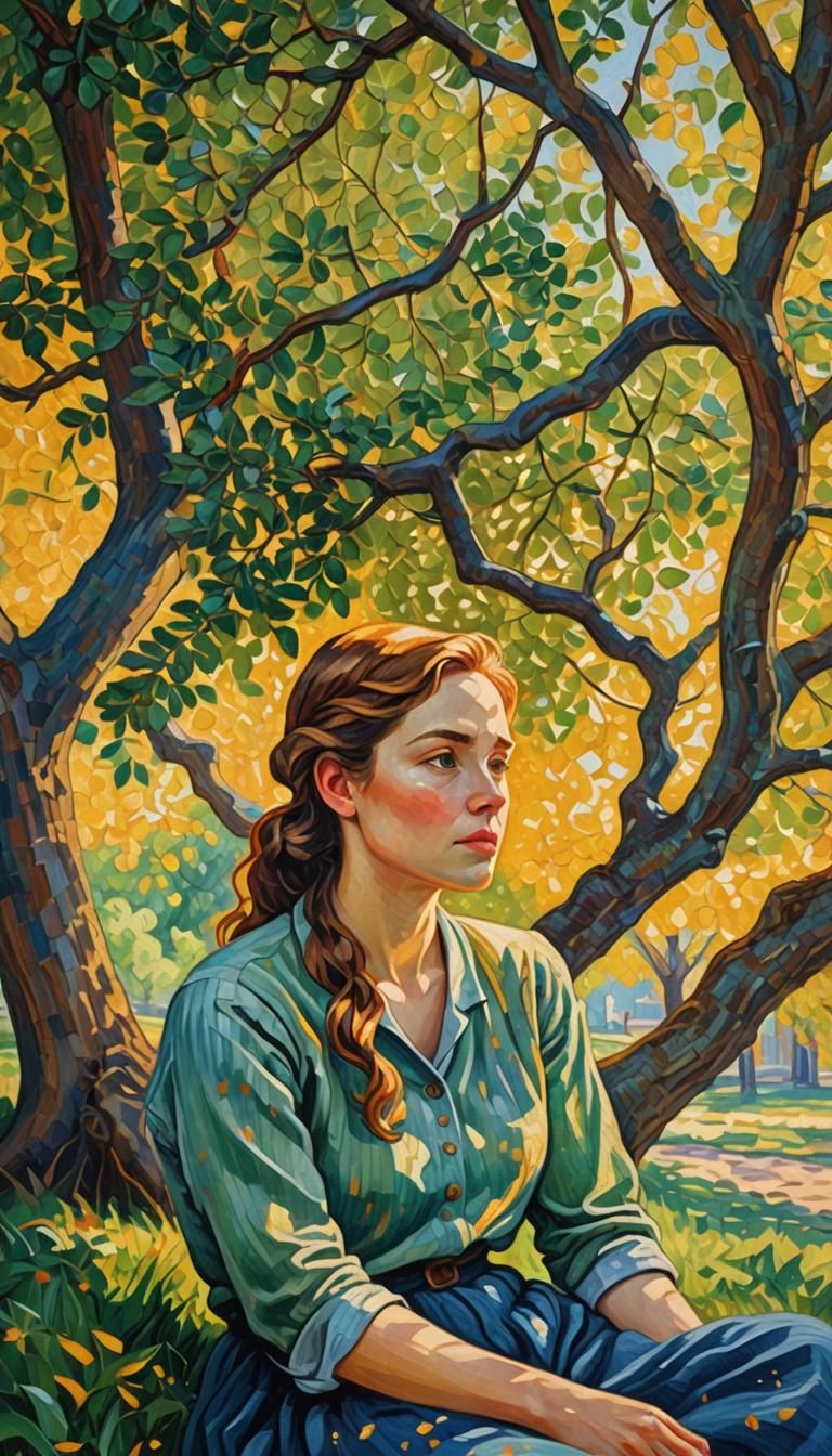 Woman Daydreaming: Expressionist Oil Painting with Impasto