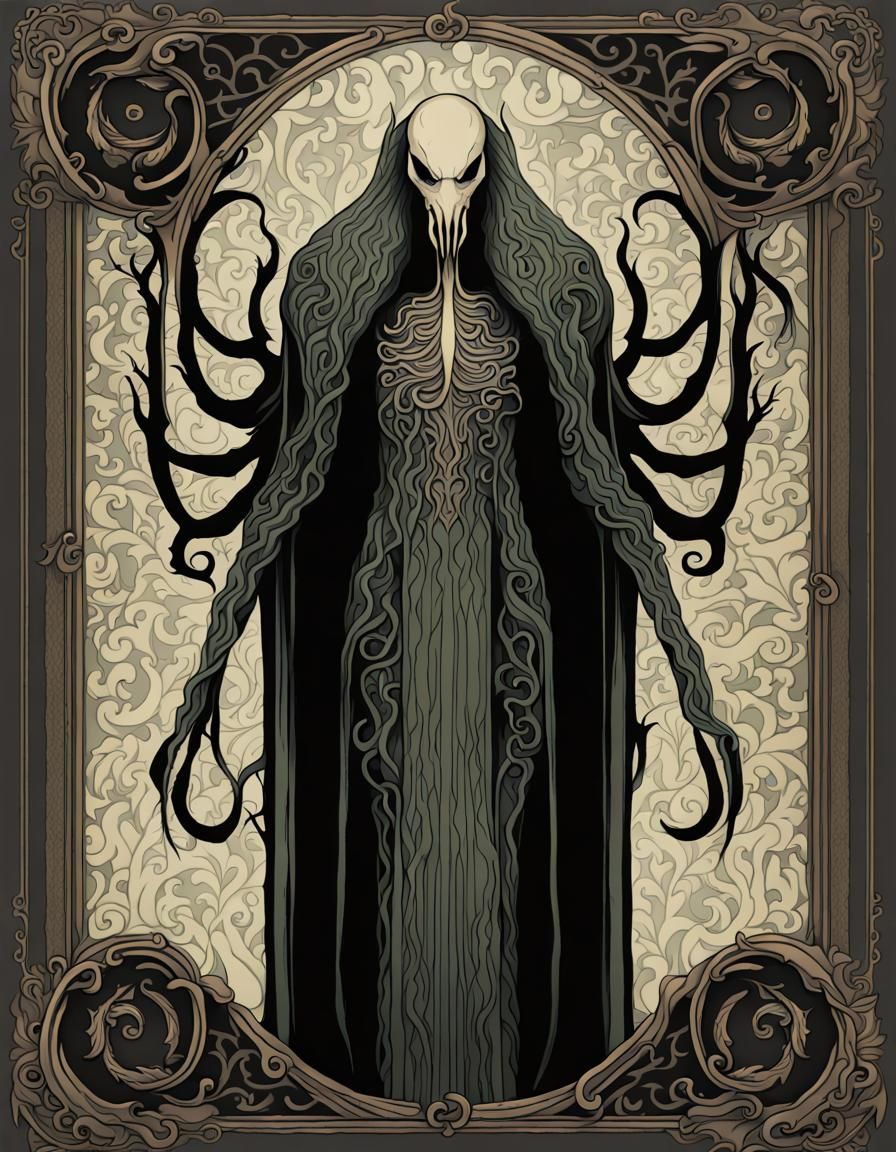 Sinister Art Deco Gothic Creature in Dark Fantasy Style