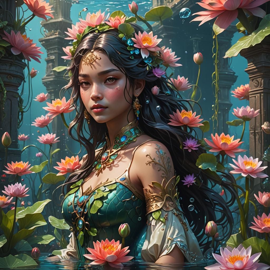 Underwater Palace Portrait in Art Nouveau Style