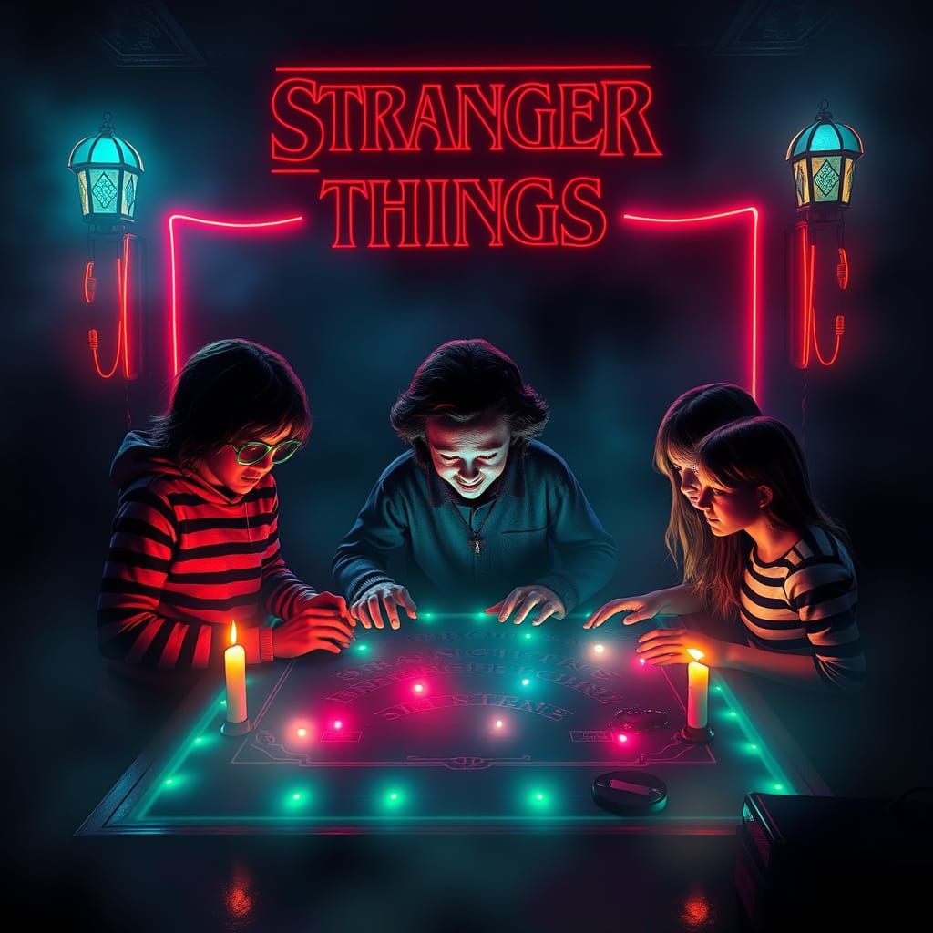 Eerie Stranger Things Horror Scene in Neon-Lit Dark Fantasy ...