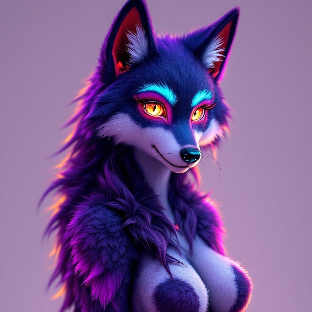 Luminescent Wolf Fursuit with Heterochromatic Eyes