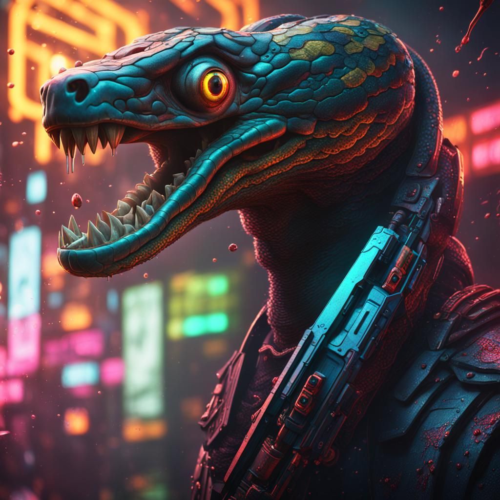 Cyberpunk Snake Spitting Acid