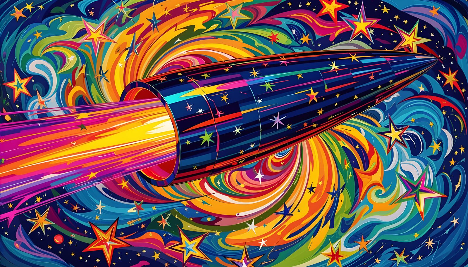 Iridescent Cylinder with Cosmic Starscape in Surrealist Styl...