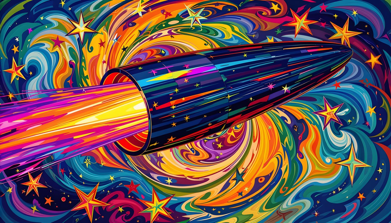 Iridescent Cylinder Soaring Through Cosmic Dreamscape