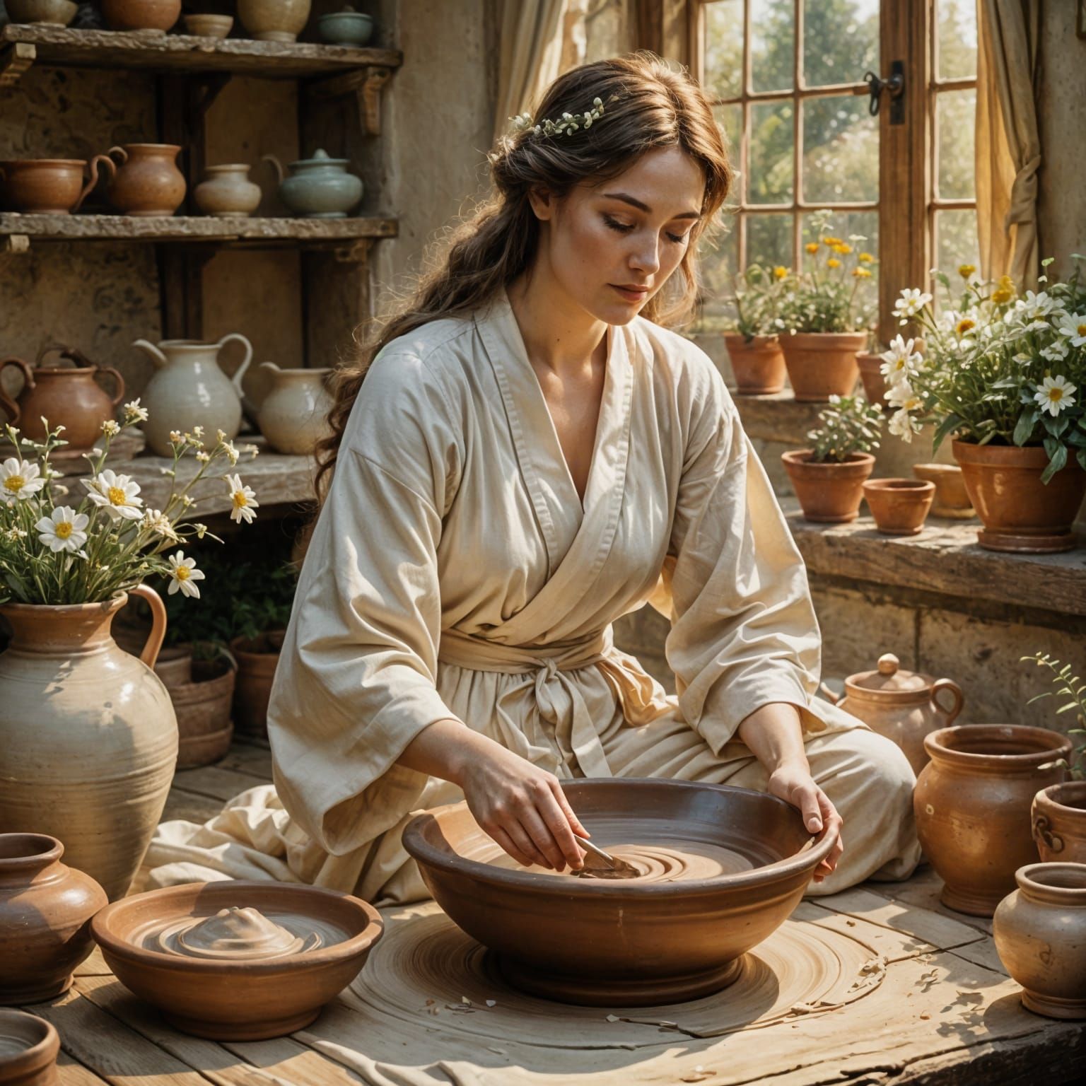 Lady Creates Clay Pots in Serene Paradise