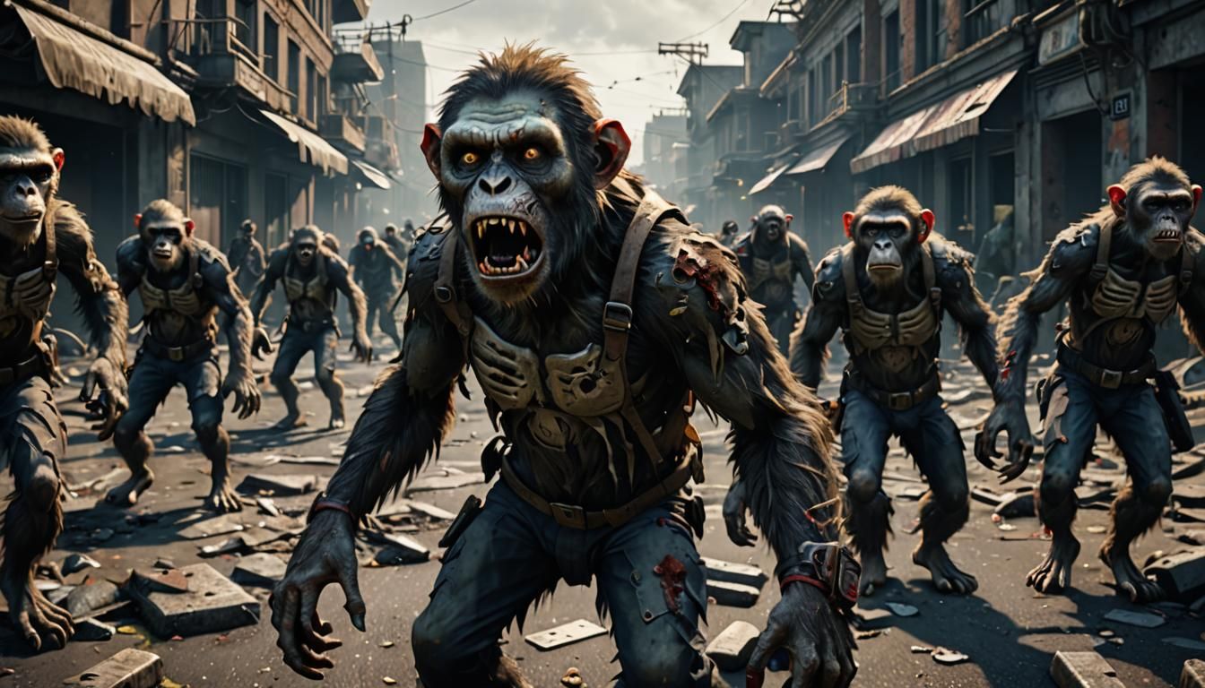 Apocalyptic Zombie Monkeys in Detailed 3D Rendering