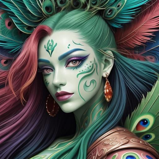 Dragon Woman Portrait in Fauvist Expressionism Style