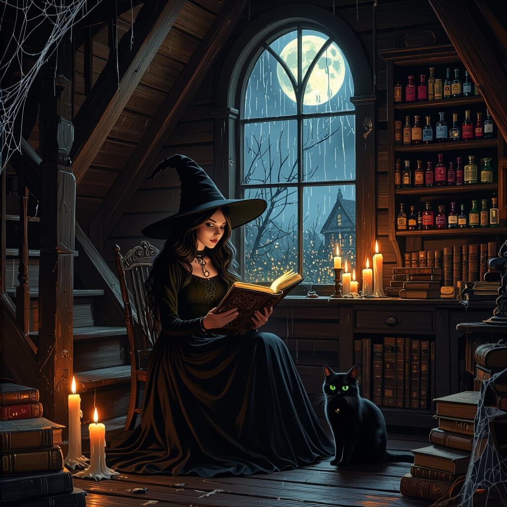 Victorian Gothic Witch in Mystical Home