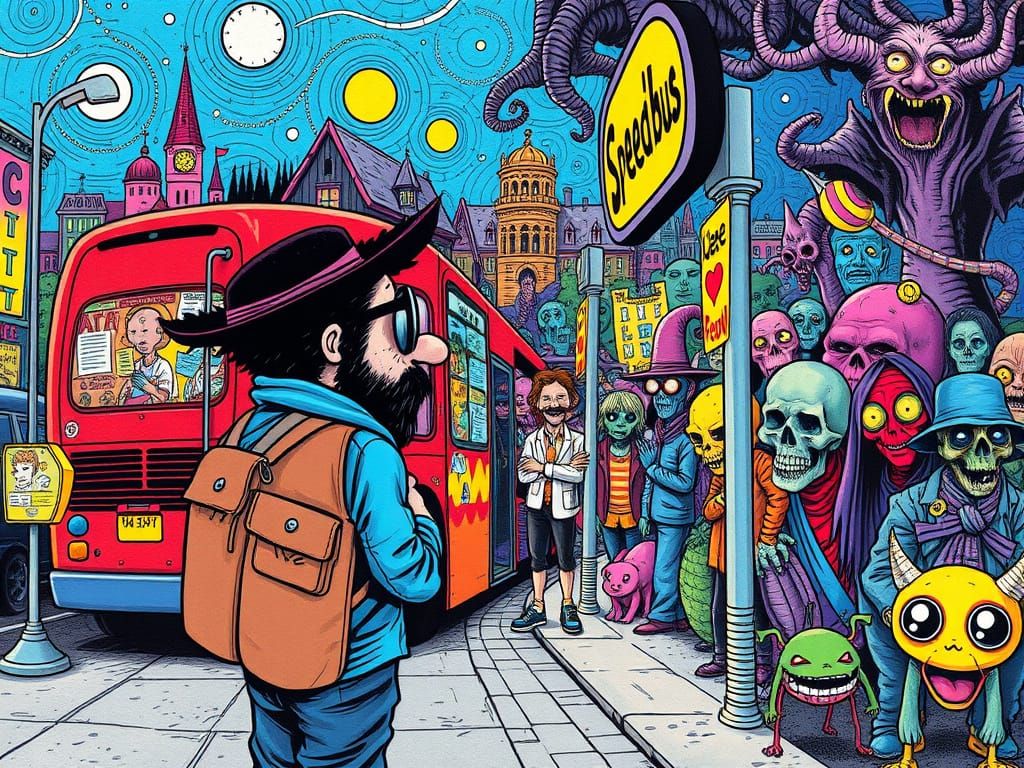 Mr. Nice at the SpeediBus Stop: Comic Art