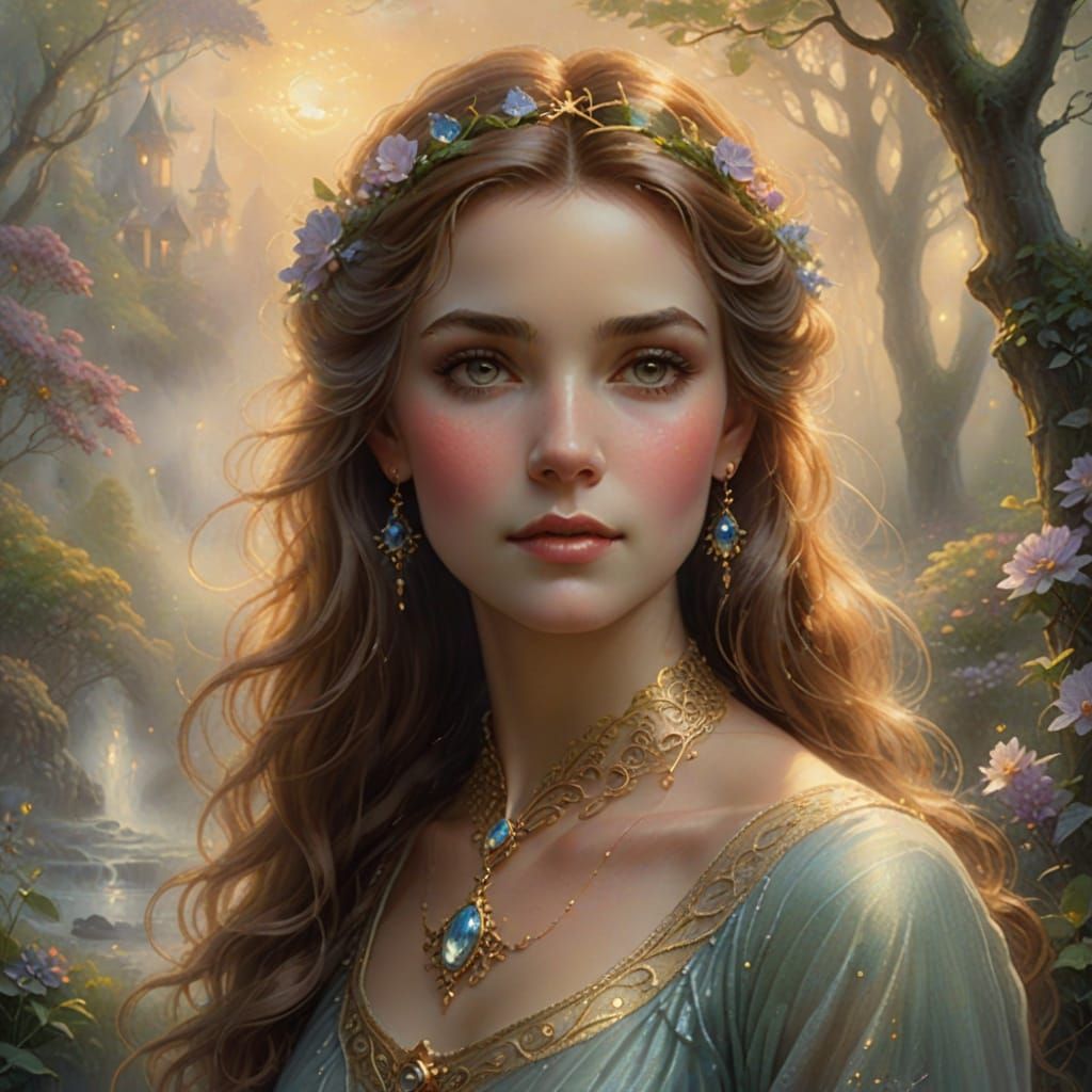 Ethereal Woman in Mist, Soft Focus Fantasy Portrait