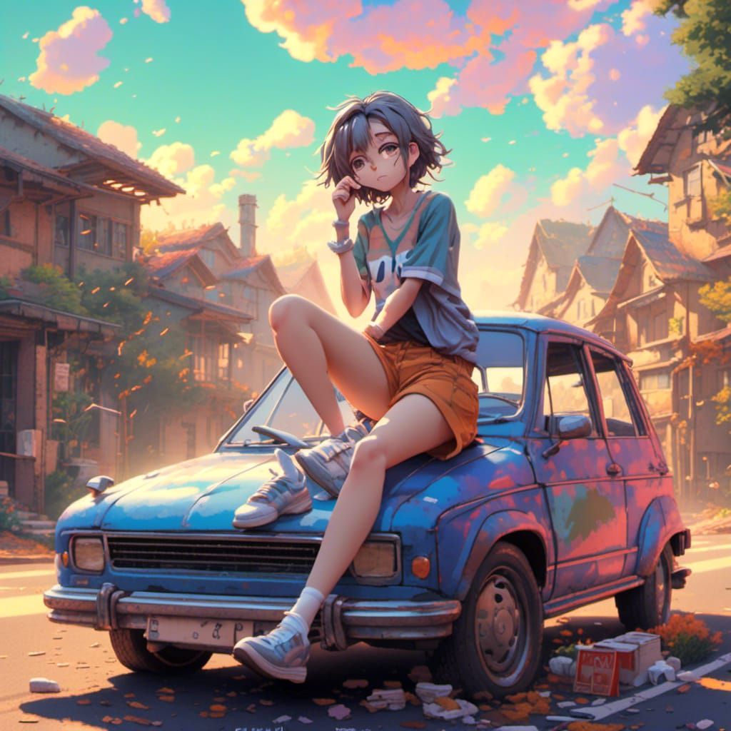 Girls Smoking by Car: 3D Digital Art