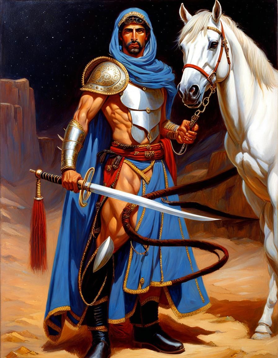Arabian Warrior with Saber and Whip Oil Painting