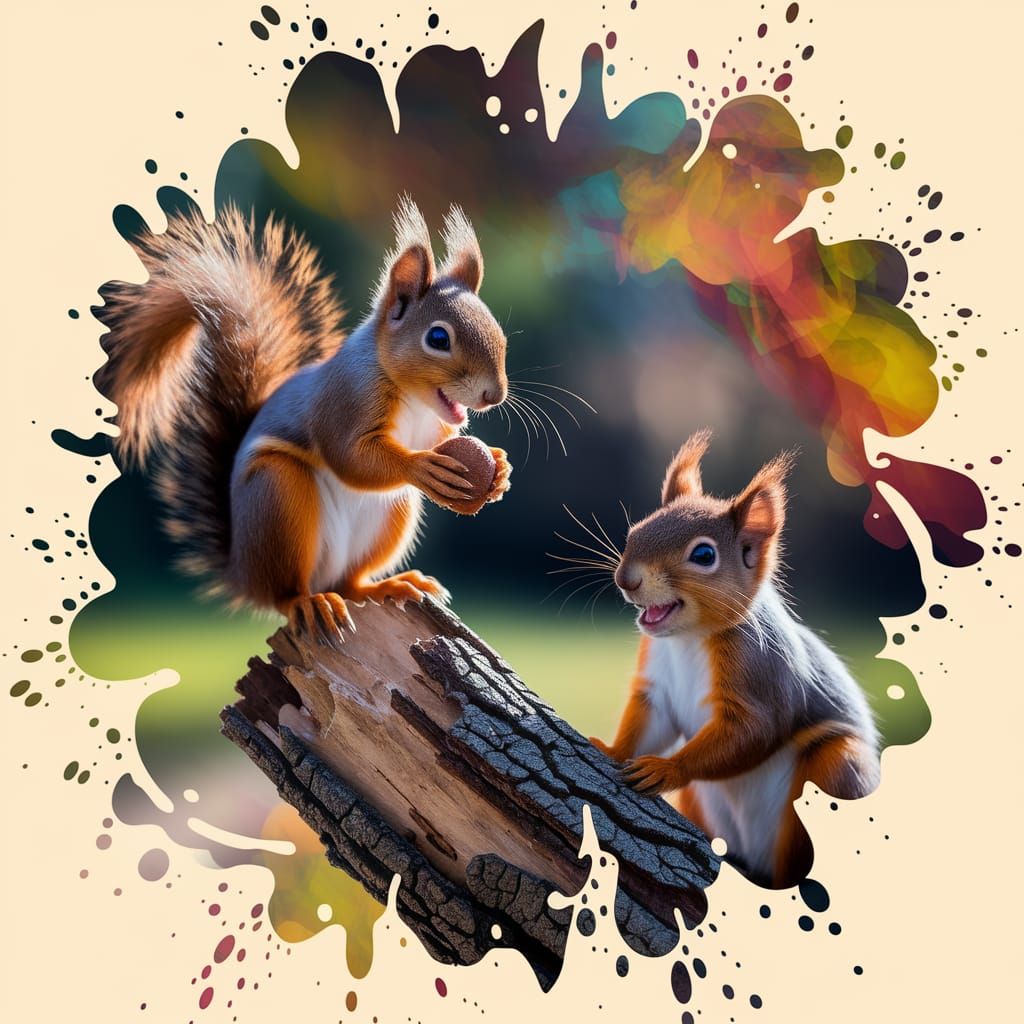 Mischievous Squirrel Acorn Drop: Splash Art Photograph