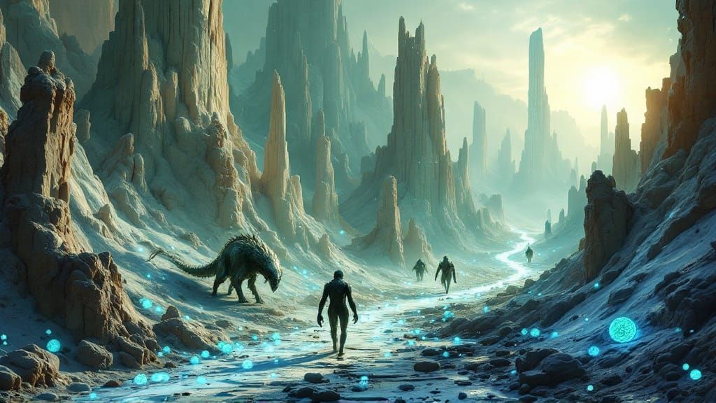 Surreal Canyon with Demon Raptors in Dreamscape Style