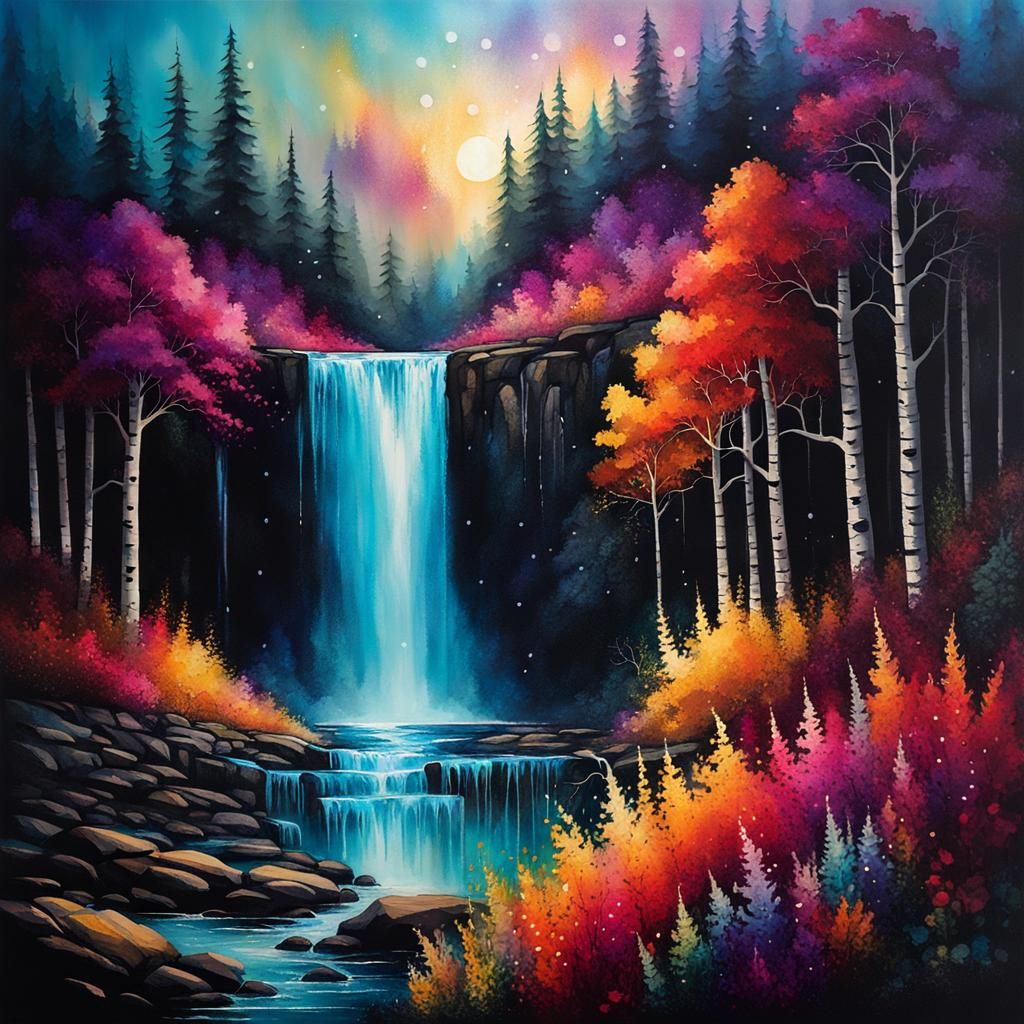 Sparkling Waterfall in Alcohol Ink Style