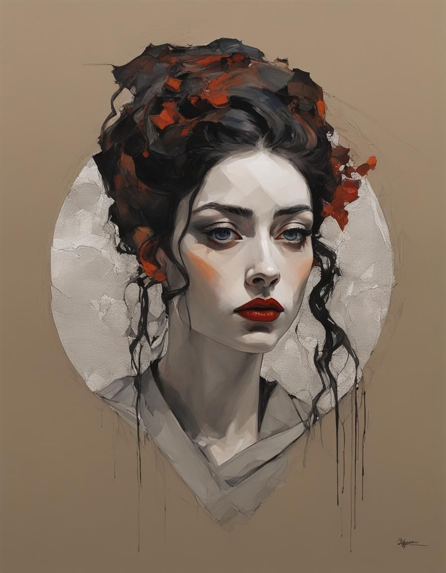 Goth Girl Portrait in High Contrast Impasto Style