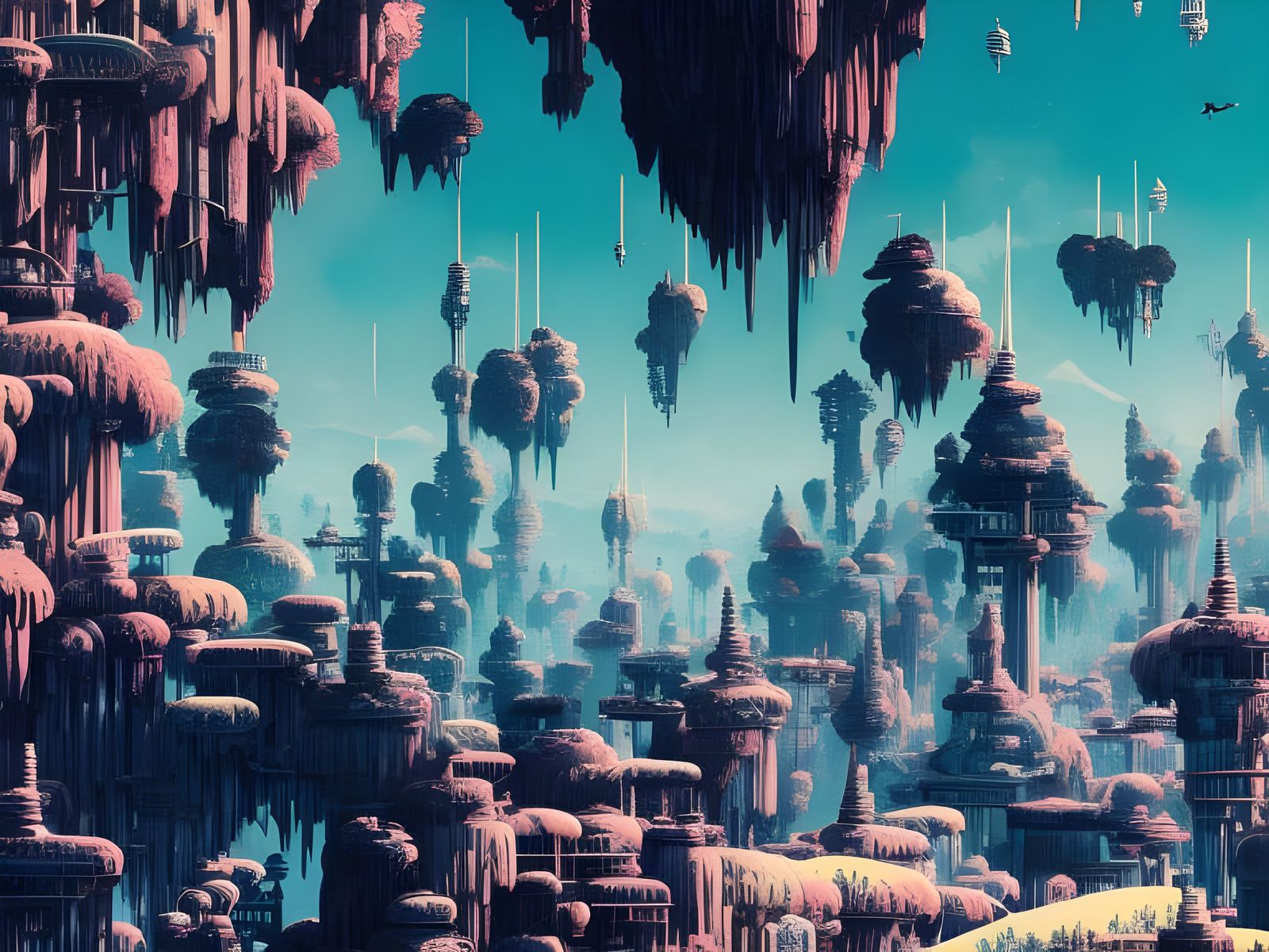 Surreal Landscape with Giant Television in Fantasy Art Style