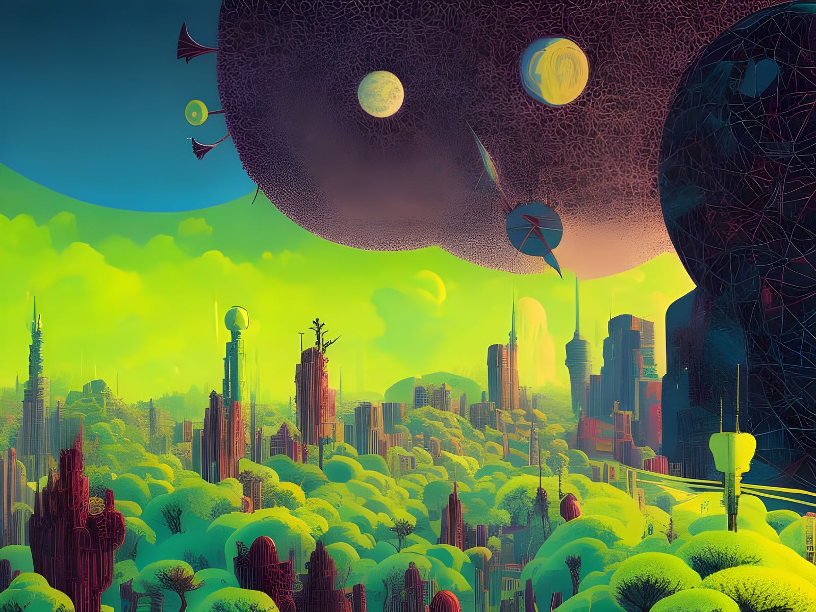 Surreal Landscape with Giant Television in Fantasy Art Style