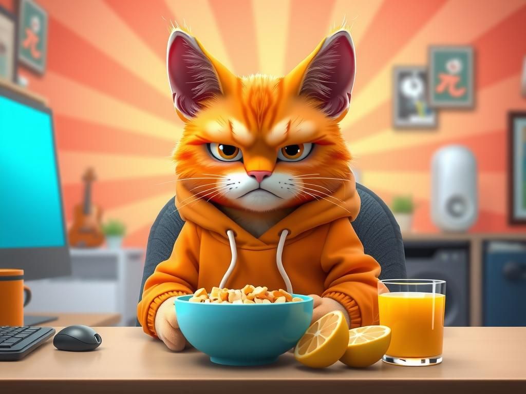 Grumpy Tabby Cat in Hoodie, 3D Digital Art