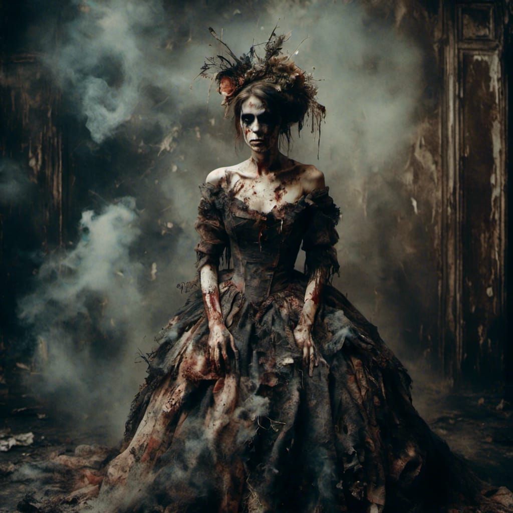 Lonely Princess at Doorway in Macabre Style