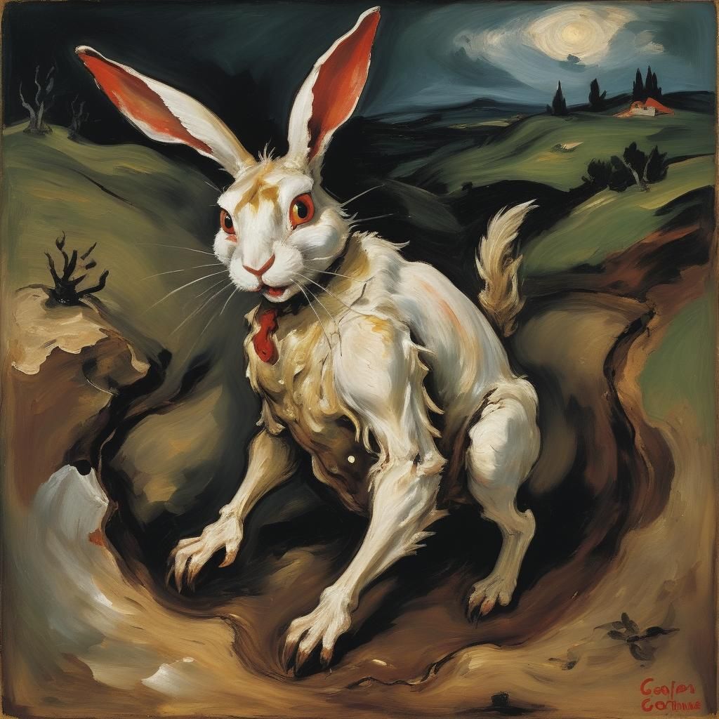 Surreal Rabbit Embodiment of Stress, Goya-Soutine Style