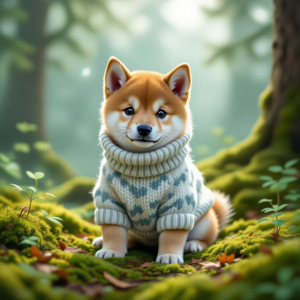 Whimsical Shiba Inu Puppy in Ethereal Fog