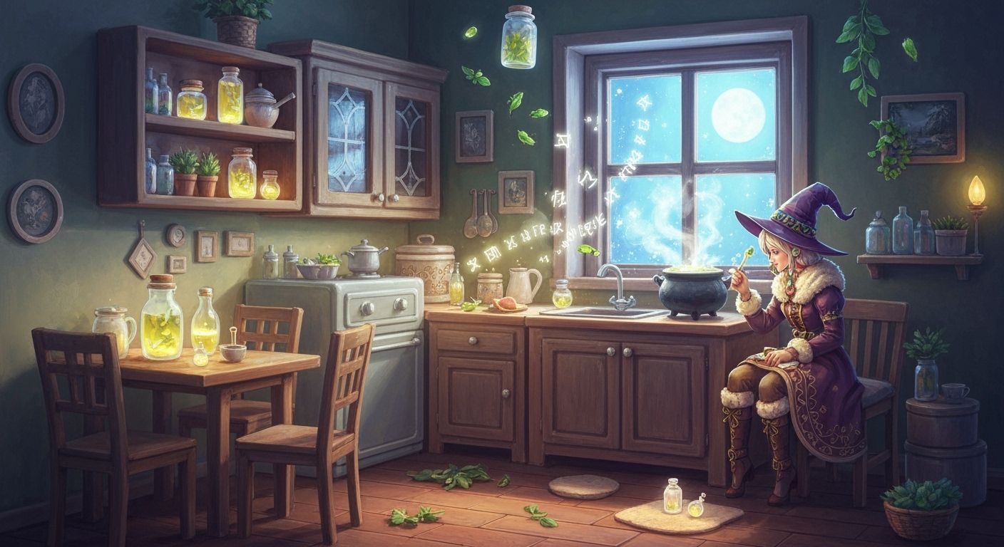 Enchanted Miniature Kitchen with Witch Brewing Potion