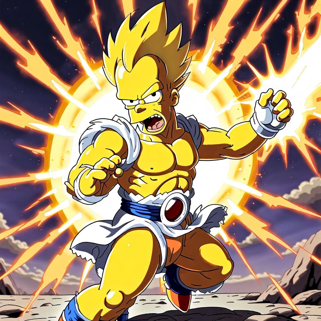 Homer Simpson Super Saiyan Transformation in DBZ Style