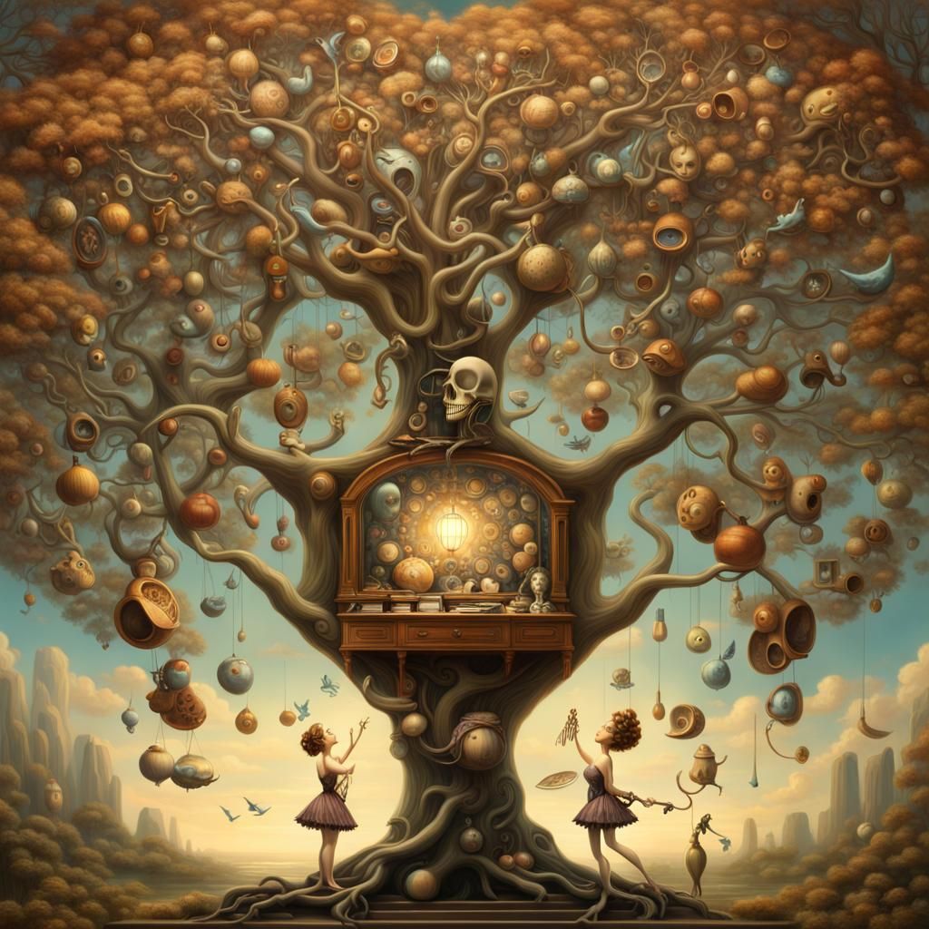 AI Tree Sings to Cosmic Orchestra: Surreal Art