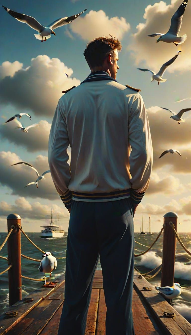Sailor on Dock in Hyper-Realistic Digital Art