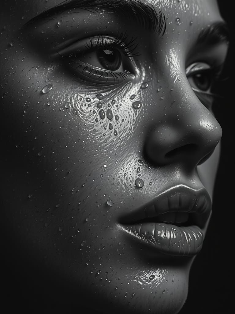 Dramatic B&W Portrait of Woman in Hyperrealism Style