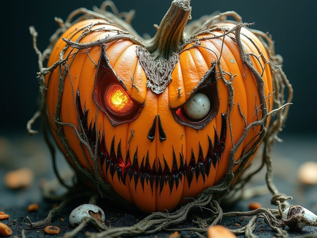 Heart Pumpkin with Fangs, Eyeballs, and Cobwebs