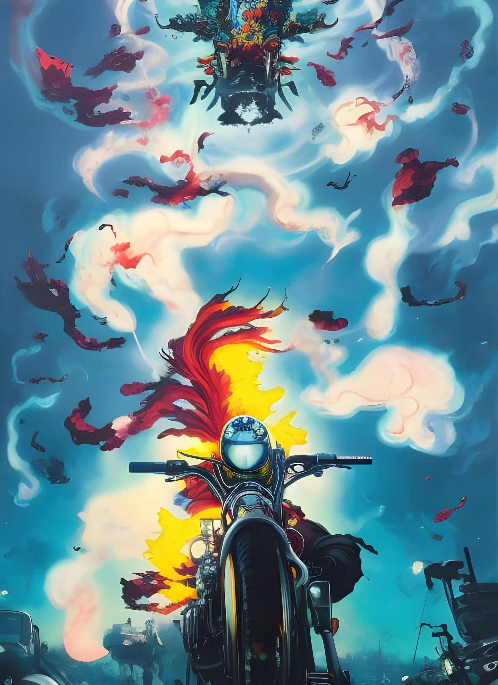 Fiery Ghost Biker Hyperrealistic Illustration