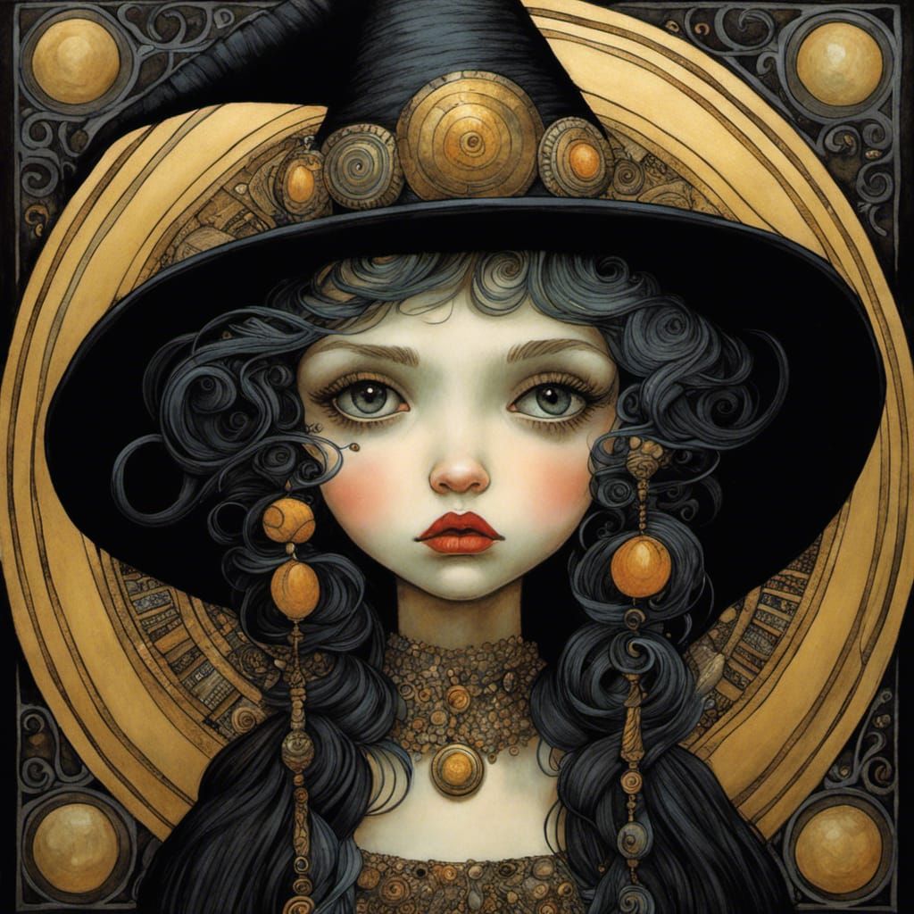 Pouty Witch Girl in Art Brut Style