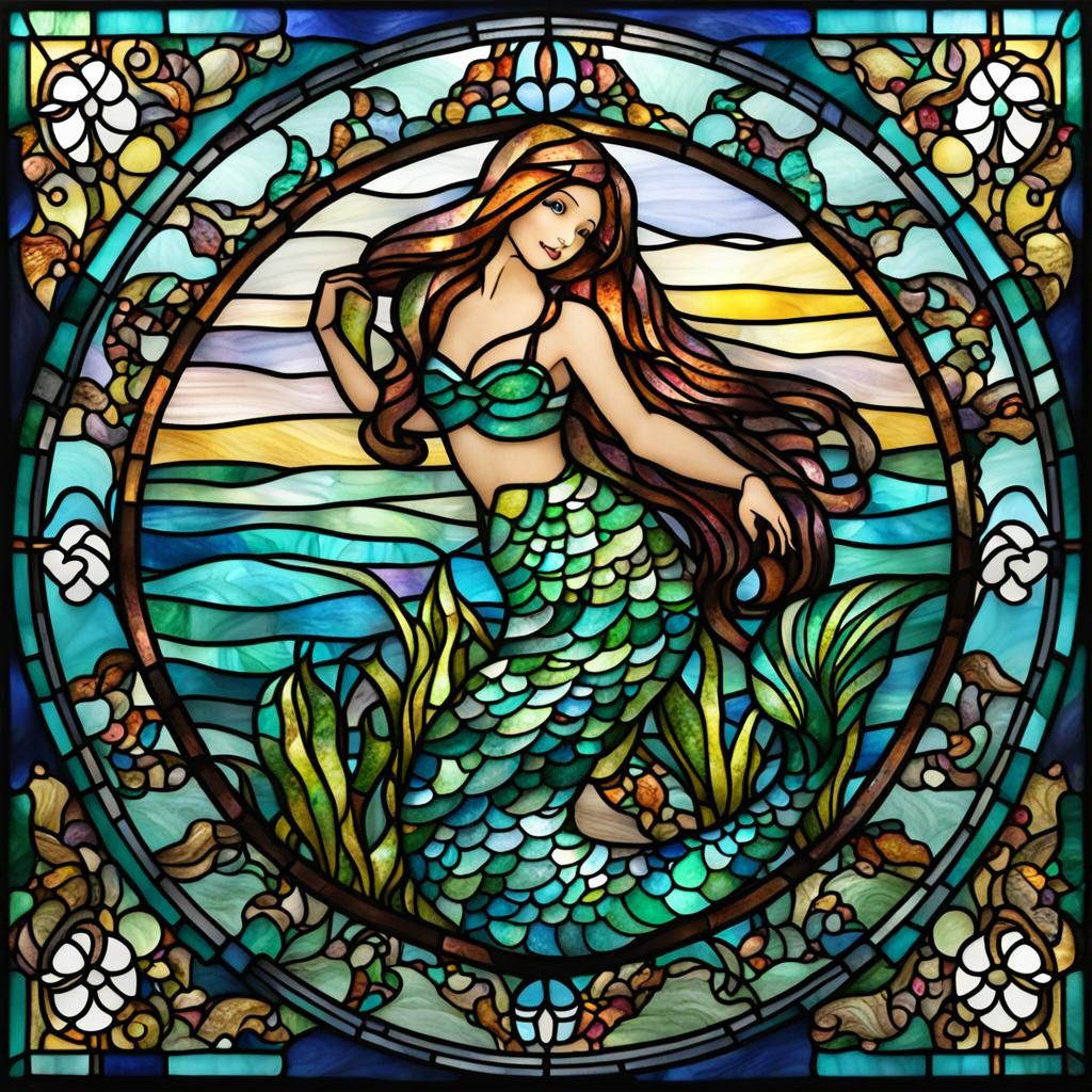 Stained Glass Easter Mermaid Art
