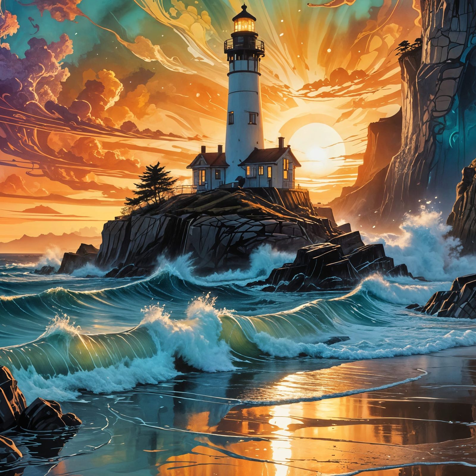 Cosmic Oceanic Dreamscape in Bio-Mechanical Style