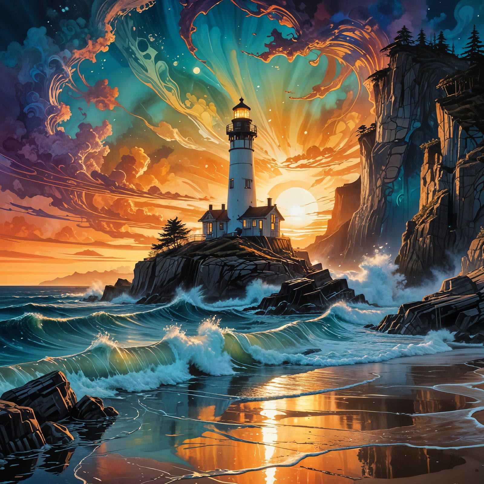 Cosmic Oceanic Dreamscape in Bio-Mechanical Style