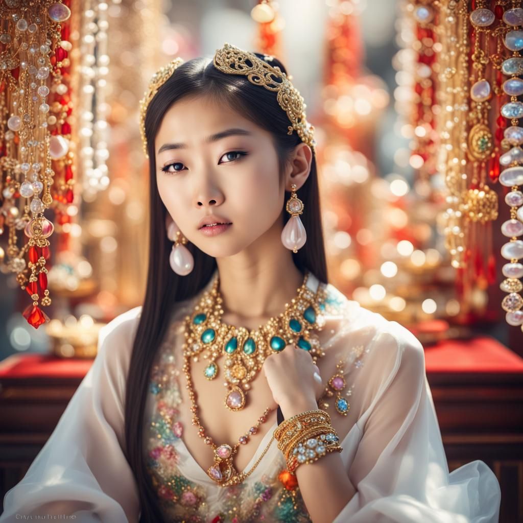 Opulent Chinese Girl with Jewels in Divine Light