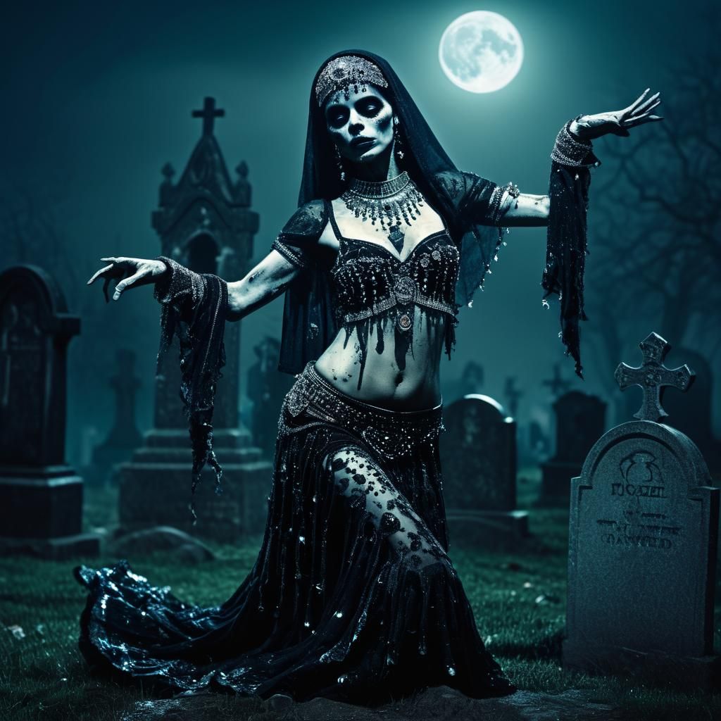 Macabre Zombie Belly Dancer in Graveyard