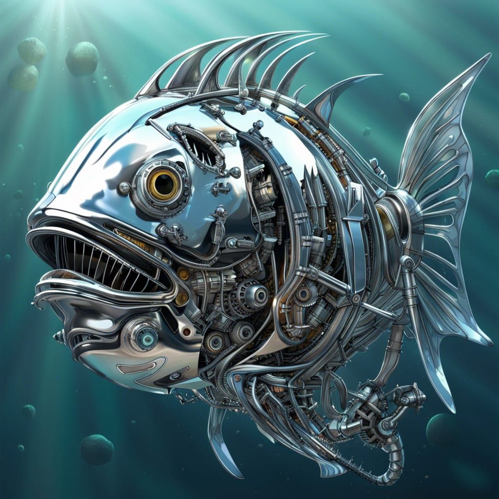 Chrome Anglerfish Robot in Dreamlike Digital Art