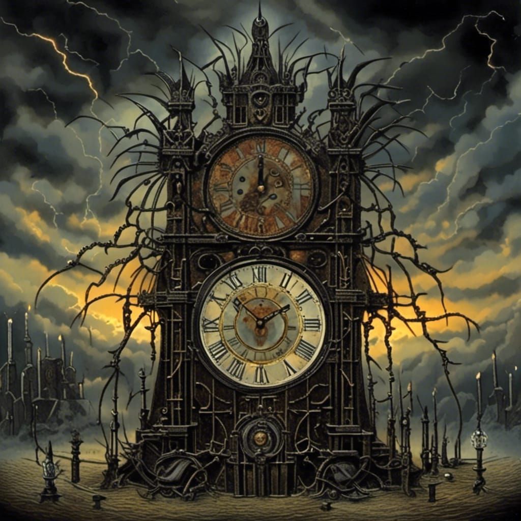 Demonic Clock at Midnight in Dark Fantasy Style