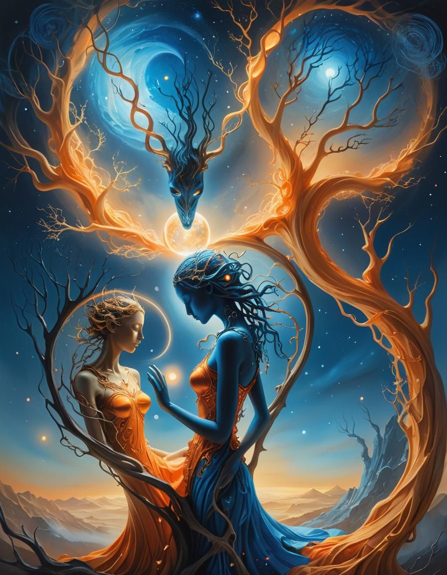 Surreal Interconnected Entities in Fantasy Landscape