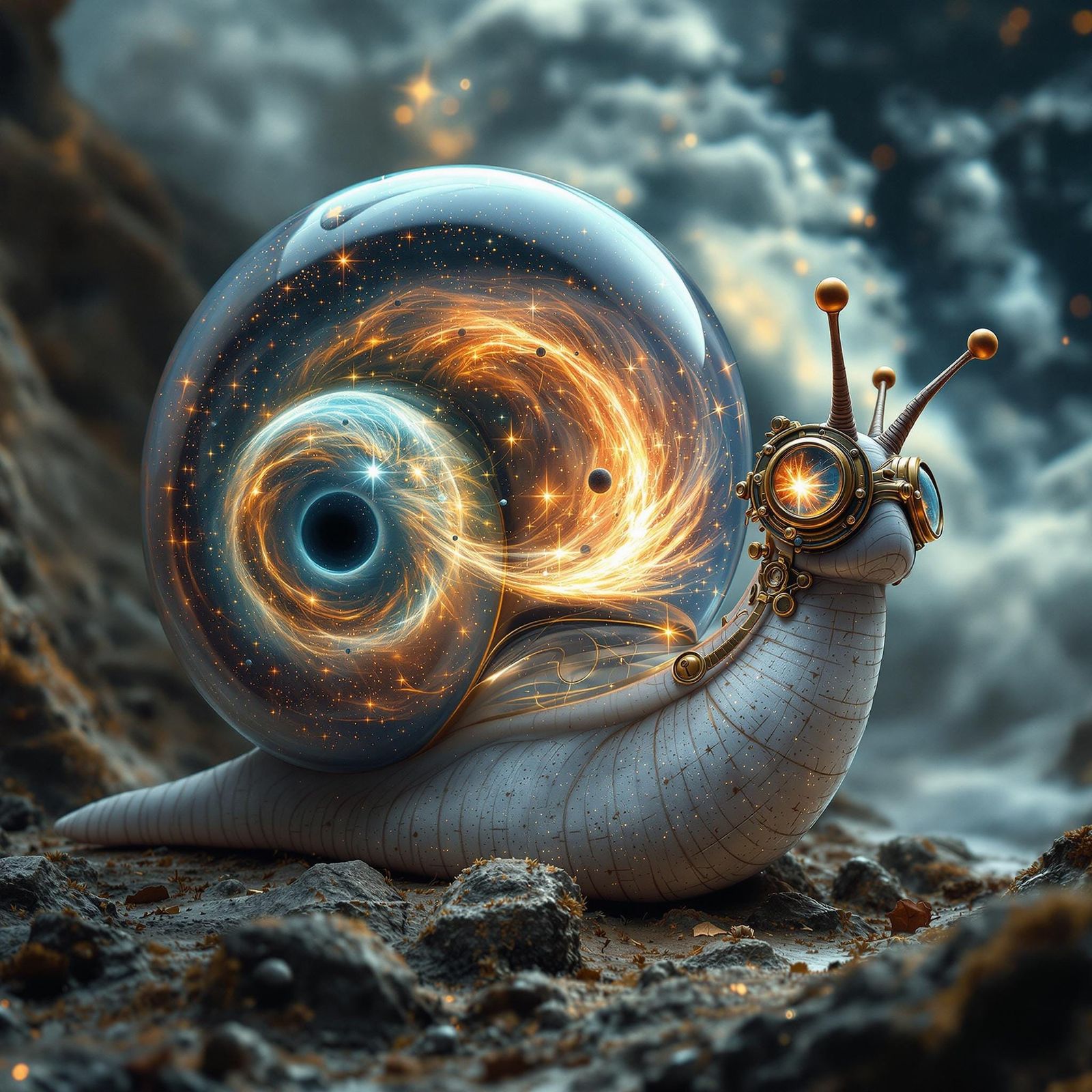 Steampunk Snail with Galaxy Shell in HDR Photography