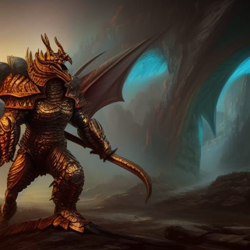 Dragon Knight in Stone Armor: Fantasy Art